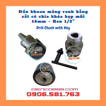 Đầu khoan măng ranh sắt 16mm M12 - Cốt ren 12,5mm kèm chìa khóa