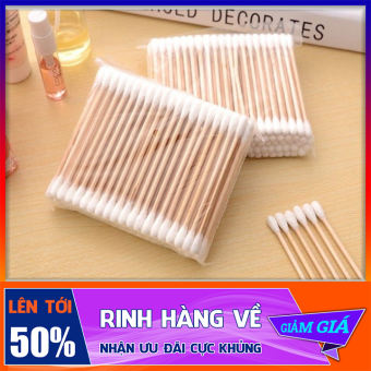 Gói Tăm  Bông Ngoáy Tai Thân Gỗ Kháng Khuẩn (1Gói  100 Que )