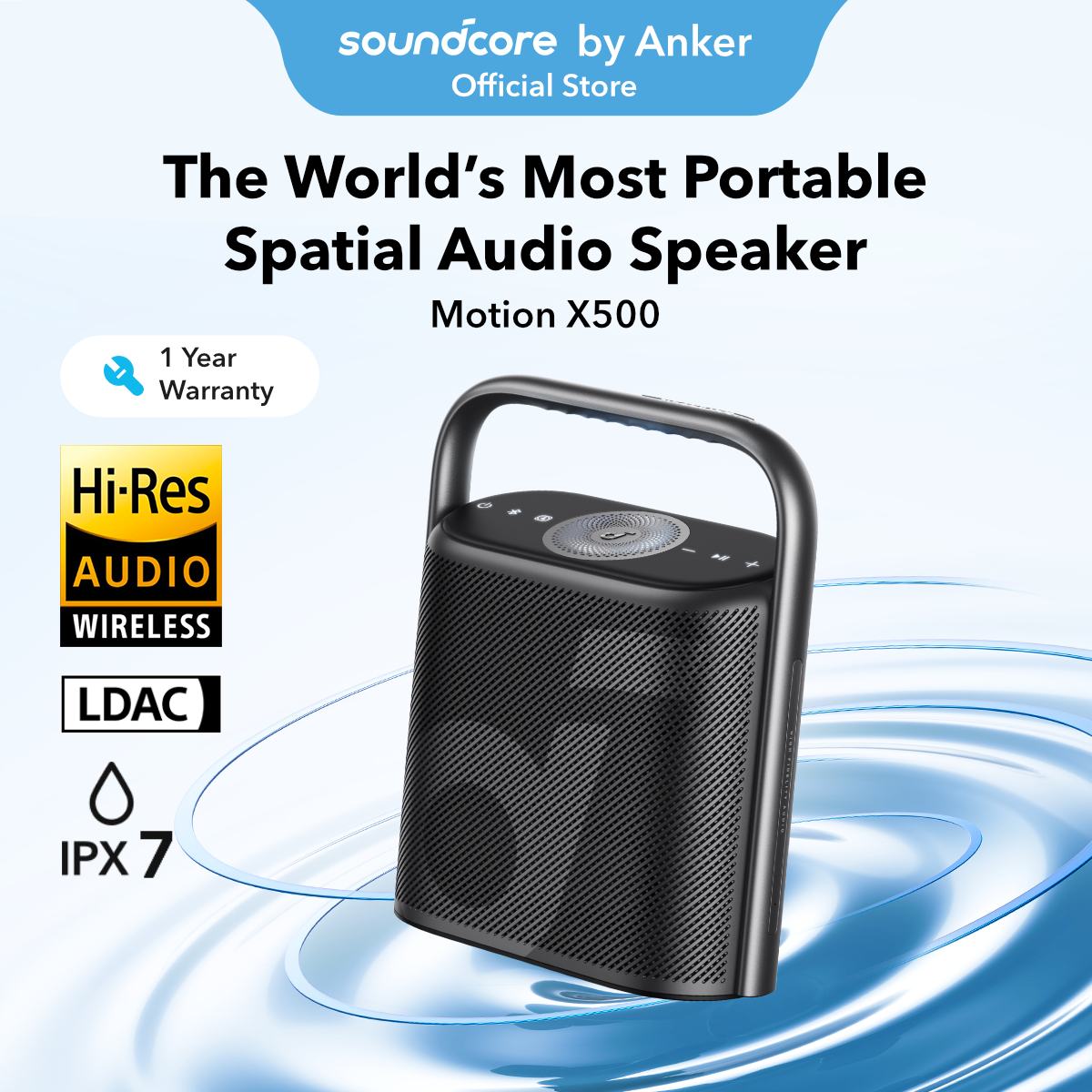 Soundcore Motion X500 Portable Bluetooth Wireless Speaker Immersive Spatial Hi-Res 3-Channel Audio Ambient Light