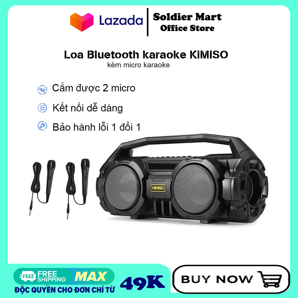 Loa Bluetooth karaoke xách tay Kimiso KM-S1/S2 - 2 Bass Cực Mạnh, Tặng 1 Micro Có Dây Hát Karaoke Loa bluetooth không dây Âm thanh 3D nổi , bass cực khỏe - Loa bluetooth mini pin trâu , Loa bluetooth chính hãng karaoke
