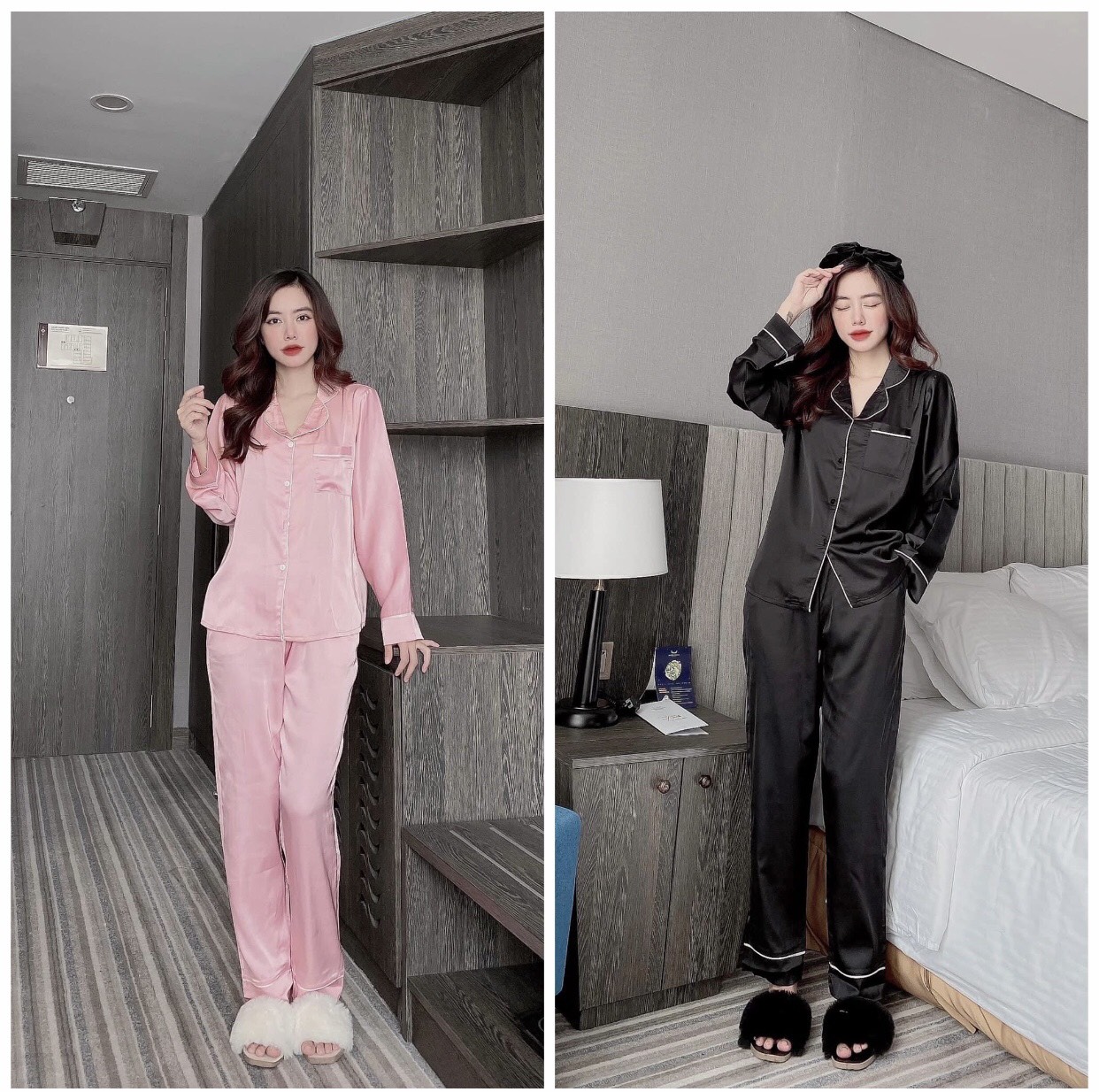 Bộ ngủ pijama trơn dài tay 💖 chất liệu lụa Satin sang chảnh 💖siêu xinh cho các nàng 😘