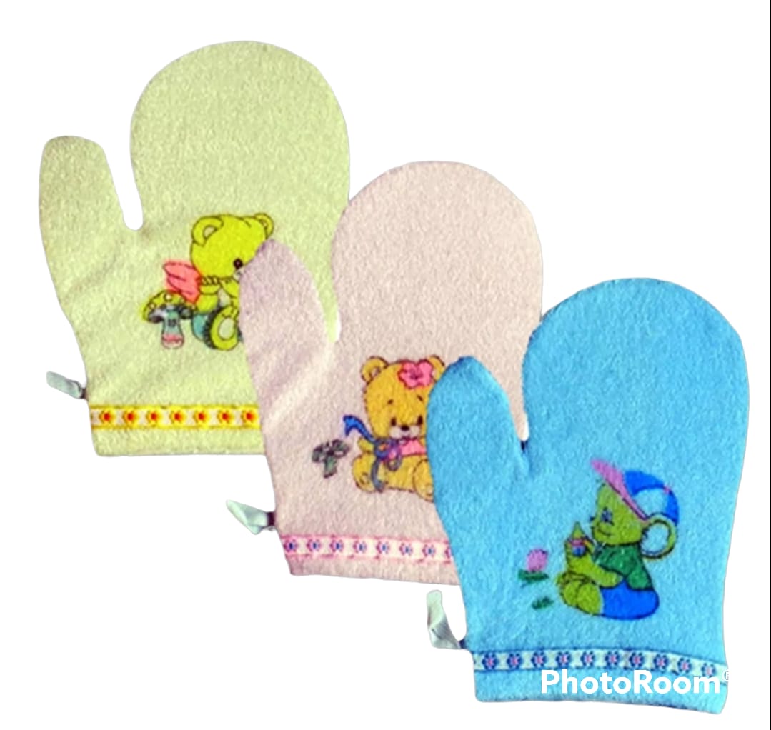 3 Pcs Washlap Okiyo - Washlap Jari Dan Full Tangan / Sarung Tangan Mandi - Lap Mandi Bayi - Mix 3 Warna