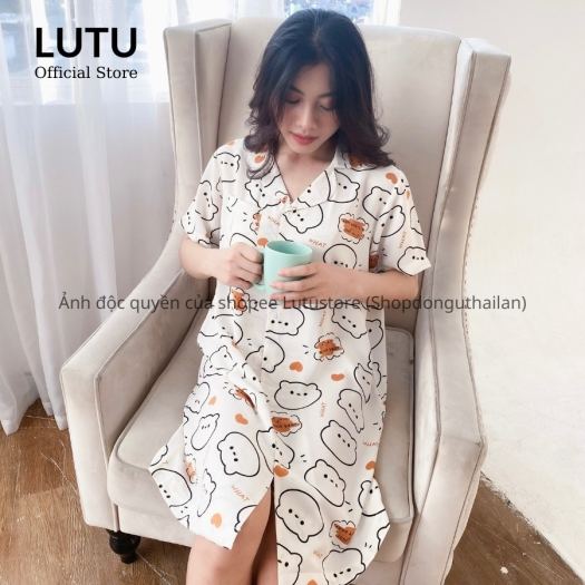 Đầm ngủ nữ kiểu dáng pijama chất lụa cao cấp họa tiết ngọt ngào