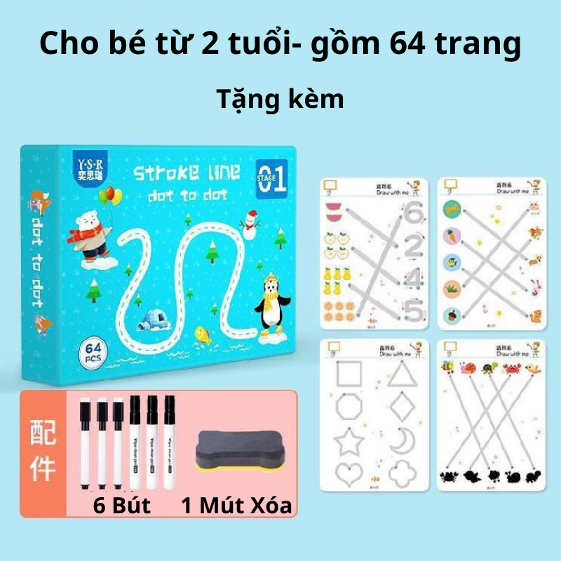 [SV002. Combo Sách+ 6 Bút+ 1 Dẻ Lau] Sách Tập Viết - Vở Tập Viết Chữ- Tập Tô Có Thể Xóa 64 Trang  Dành Cho TrẻTừ 2 Tuổi- Bé Khởi Đầu Tập Viết- Các Nét Vẽ Cơ Bản- Hình Học Số Đếm Đường Nét- Piz&Me Shop