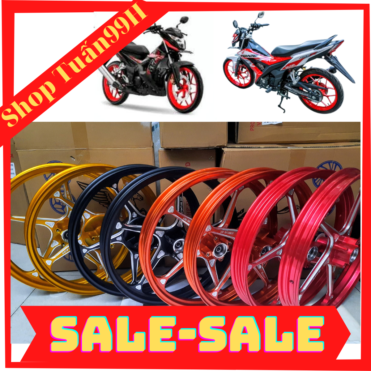 Mâm Asiro CNC dành cho xe Sonic 150Fi bản 1.6 trước sau