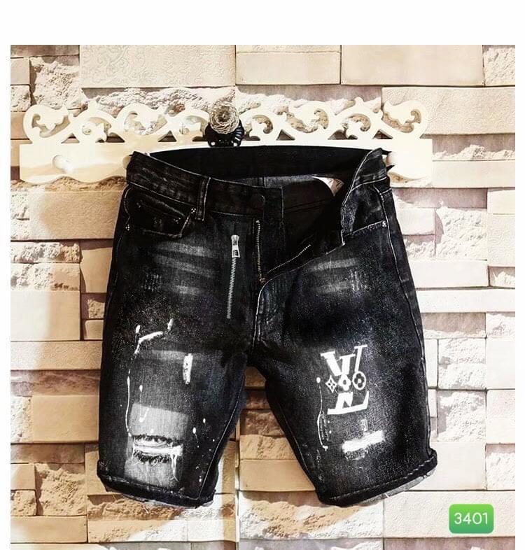 Quần short jean nam chất lượng cao cấp cá tính rách sướt thời trang phối dây kéo cực chất phối logo chữ sang chảnh thời thượng