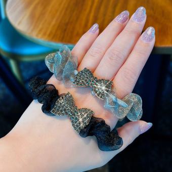 Dây buộc tóc, cột tóc scrunchies đính đá HÌNH NƠ màu trơn Hàn Quốc