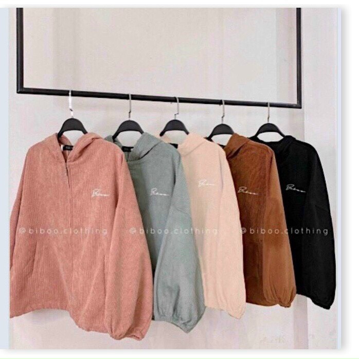 Áo khoác nhung gân nữ form lửng in chữ nón rộng đa năng chống nắng gió