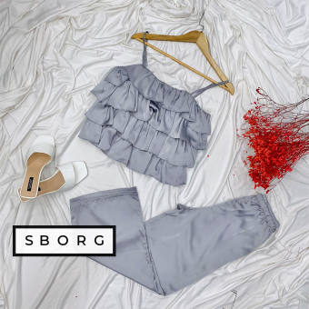 Đồ bộ mặc nhà SBORG bộ ngủ lụa latin 2 dây viền bèo 4 tầng dễ thương phối quần dài có túi và nơ đáng yêu freesize dưới 55kg quà tặng Vợ, thoải mái mặc ngủ ở nhà hoặc đi ra ngoài