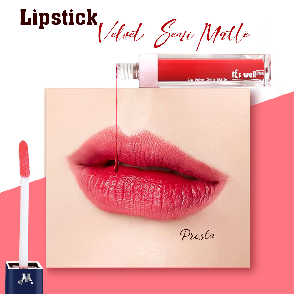 Son Kem It's Well Plus Chất Lì Mềm Mịn Lâu Trôi, Lên Màu Chuẩn Hàn Quốc Lip Velvet Semi Matte #03 Presto 8g (Màu Đỏ Cherry)