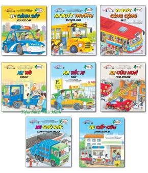 Sách song ngữ - Thế Giới Xe Cộ ( Bộ 8 cuốn ) : Xe cảnh sát - Xe tắc xi - Xe chở rác - Xe buýt công cộng - Xe tải - Xe cấp cứu - Xe cứu hỏa - Xe buýt trường