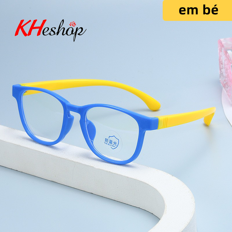 Kính em bé gọng Silicone dẻo bền chống ánh sáng xanh cho bé trai bé gái Kính học online cho bé từ 2-11 tuổi mã Y3101 - kheshop