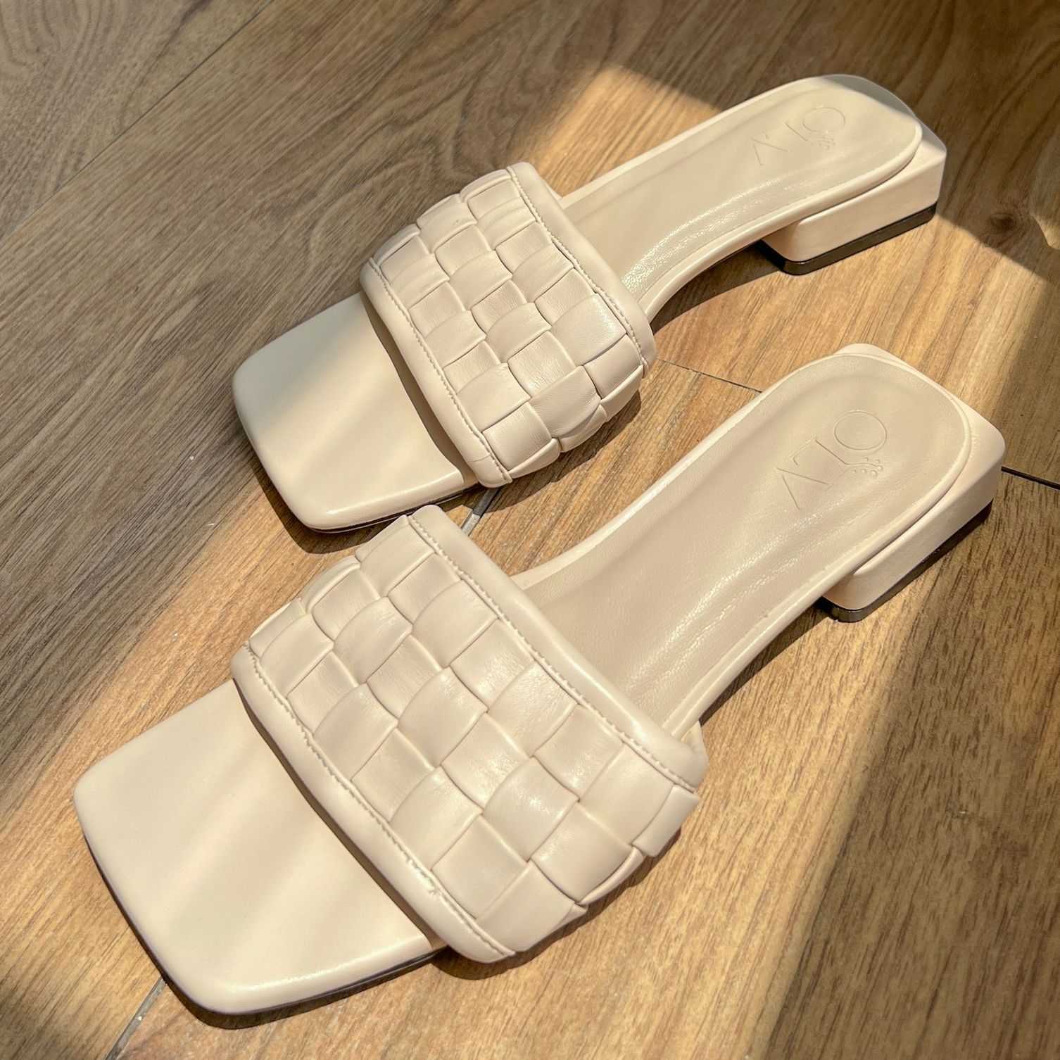 Olv - dép creamy basket weave sandals