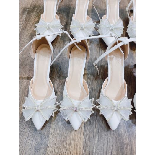 ❁ Giày Cao Gót Sandal Nữ Quai hậu nơ đính đá xinh Xuất sắc - cao 5p - Giày Bánh Bèo mã BuomV2