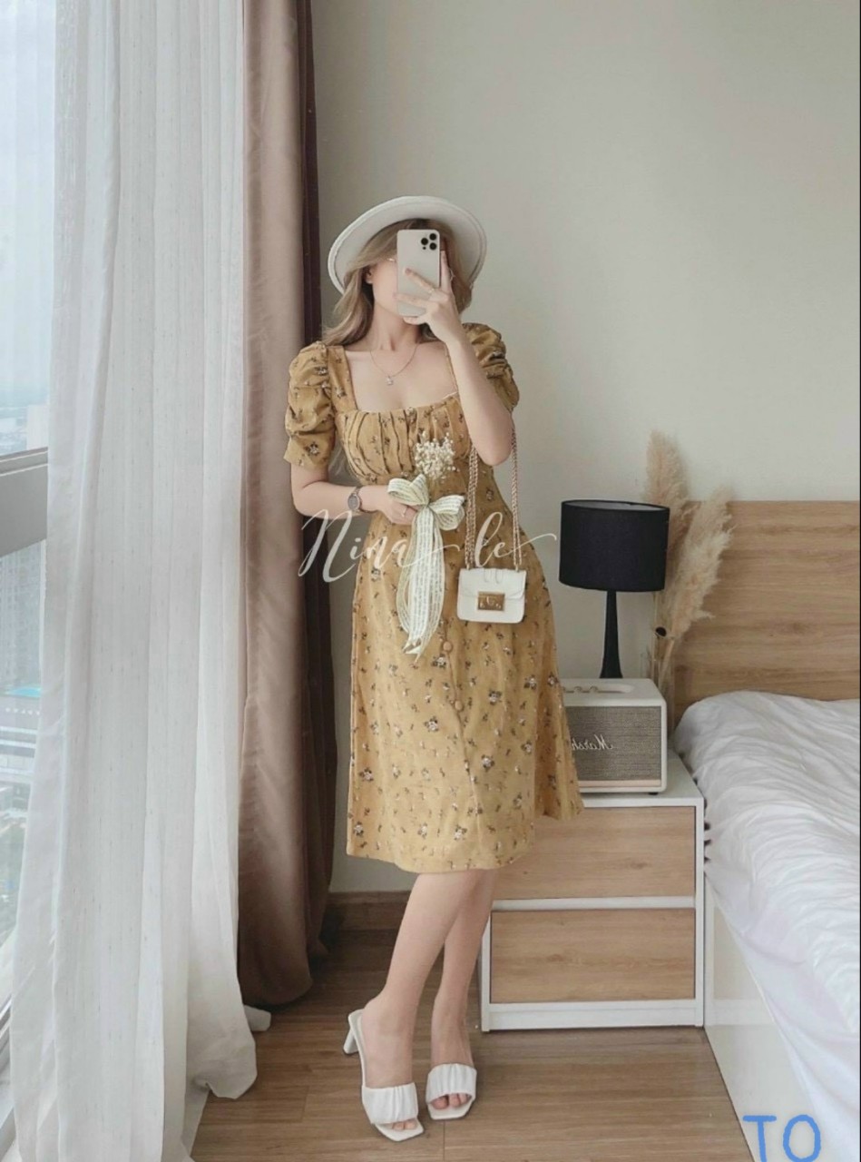Xả lỗ đầm suông in hoa dự tiệc kết hợp công sở xinh xắn dd453