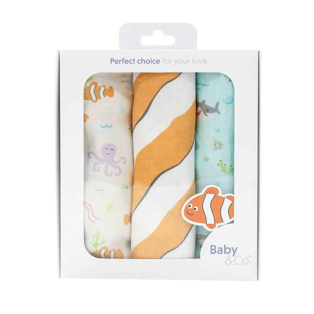 Baby & Co. (Under The Sea Collection) Nursing Cloth ผ้าอ้อมมัสลินคอตตอนขนาด 30" บรรจุ 3 ชิ้น ราคา 590 บาท*ส่งฟรี
