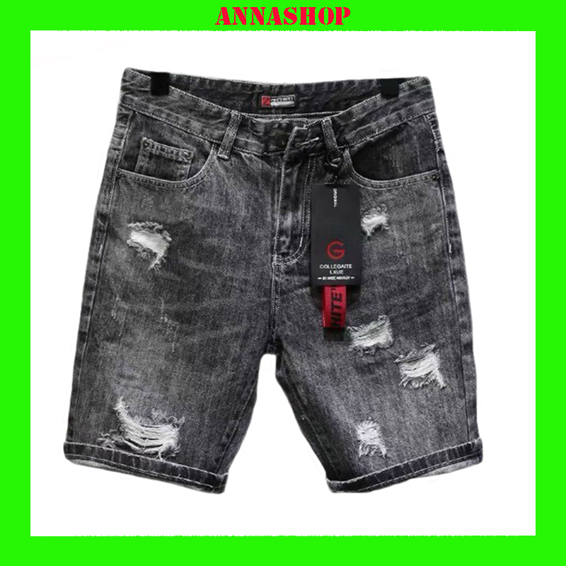 Quần short jean nam màu xám đen rách kiểu thời trang cao cấp Annashop - QSJNAN232