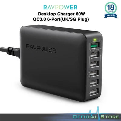 RAVPower Desktop Charger 60W QC3.0 6-Port (UK/SG Plug)(RP-PC029) (2)