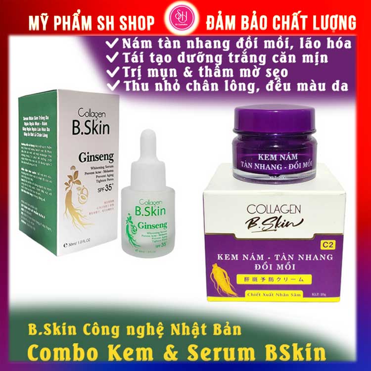 Combo dưỡng trắng da mặt, xóa nám tàn nhang dưỡng ẩm phục hồi da Bskin