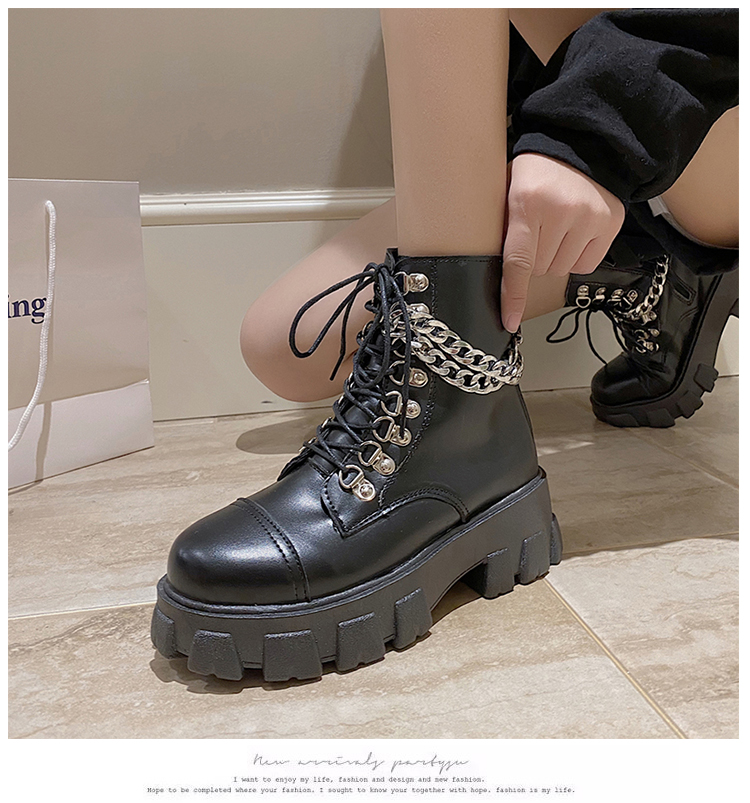 Anh Đầu Máy Buộc Dây Dr. Martens Nữ Phong Cách Retro Bốt Kỵ Sĩ 2020 Mẫu Mới Lớp Da Bóng Đế Thô Đế Dày Ins Bốt Ngắn