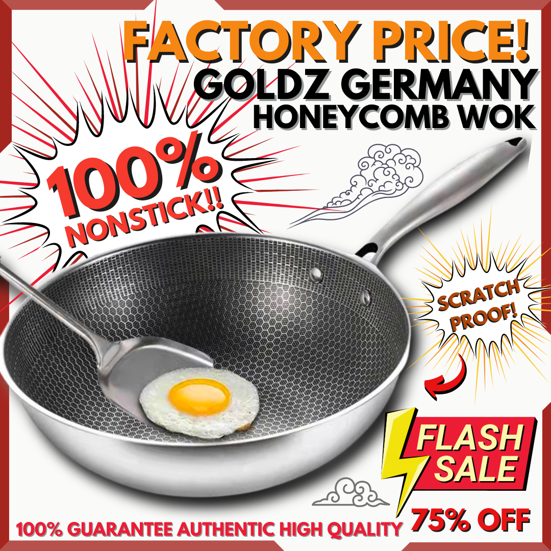 GOLDZ German Wok Pan NonStick 304 Stainless Steel