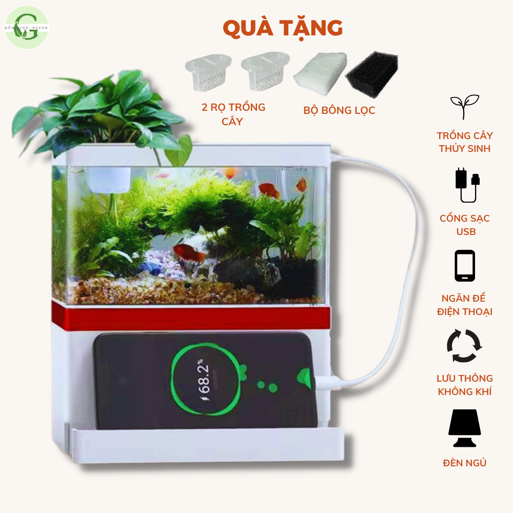 Bể cá mini Fish tank để bàn đa năng Hồ nuôi cá cảnh