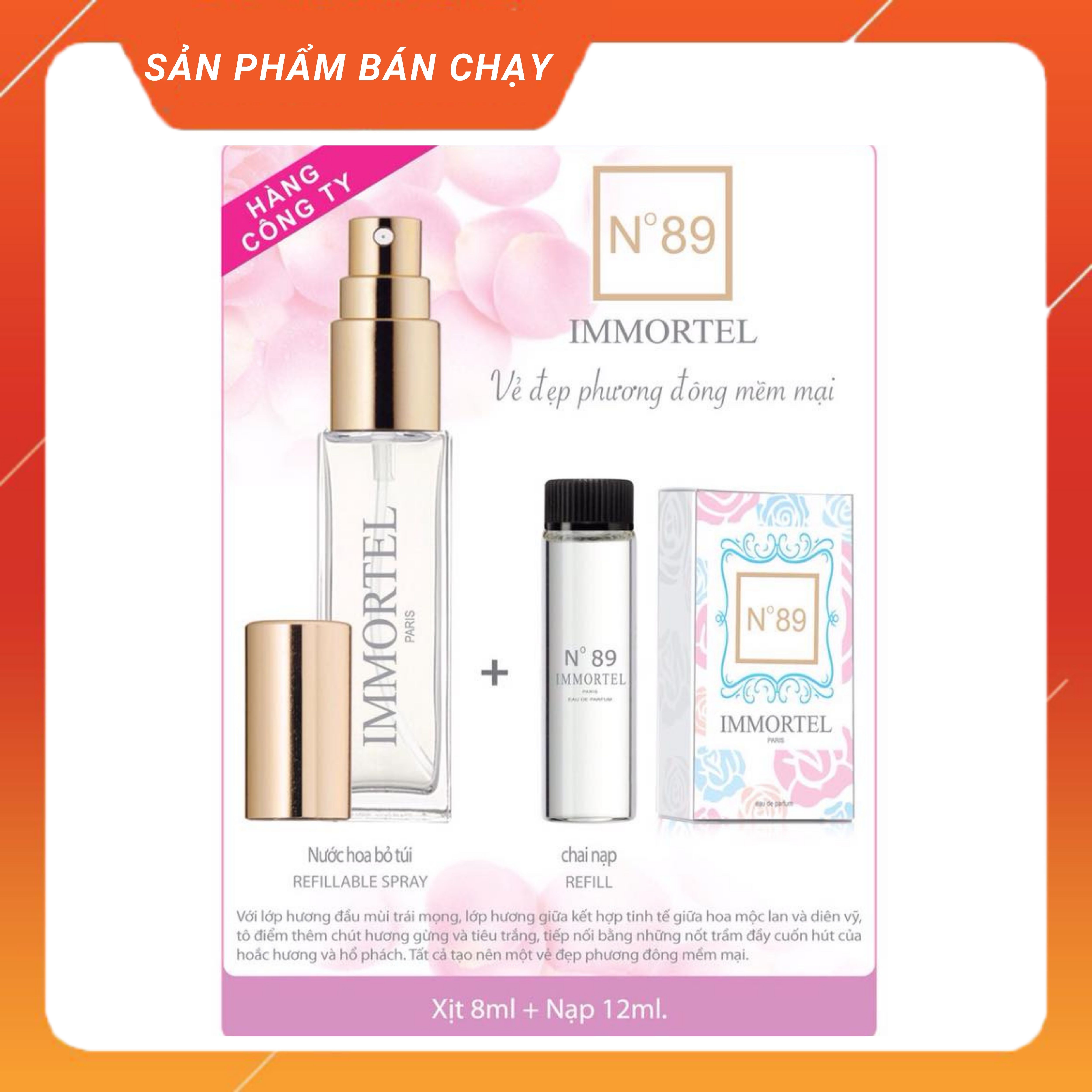 Nước Hoa IMMORTEL No 89 (GỒM CHAI XỊT 8 ml + CHAI NẠP 12 ml) Eau de parfum