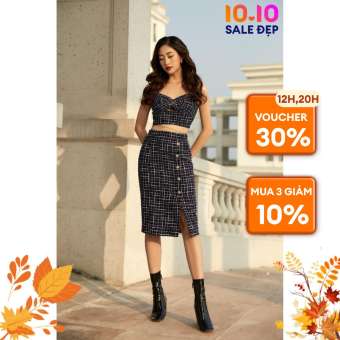 Chân váy bút chì kẻ tweed IVY moda MS 31M6890