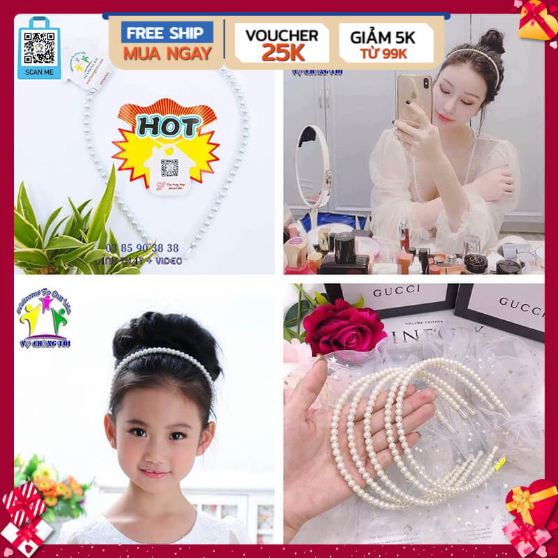 Băng đô nữ cute, cài tóc nữ ngọc trai, phụ kiện nữ Hàn Quốc, bờm tóc cho bé gái, cài tóc ngọc trai đơn giản - thương hiệu Vợ Chồng Tôi