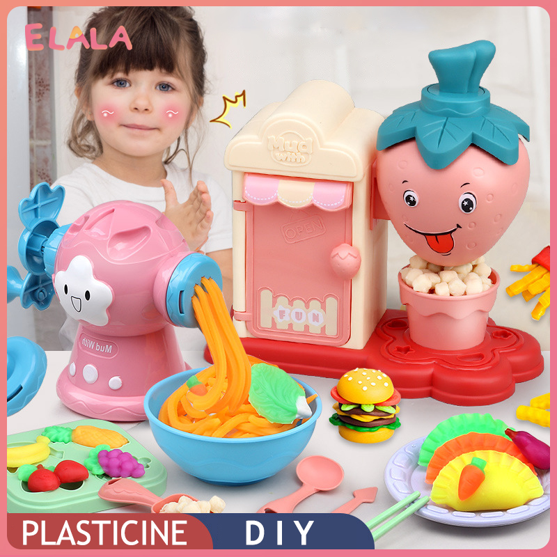 Elala dụng cụ khuôn nhựa dẻo cho trẻ em đồ chơi sản xuất máy làm mì đất sét màu cho trẻ em bộ đồ chơi nhà chơi mô phỏng tự làm kem