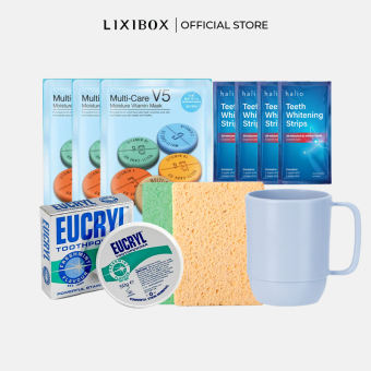Combo Miếng Dán Trắng Răng Halio, Cốc Nước, Bột Đánh Răng, Mặt Nạ, Bông rửa mặt