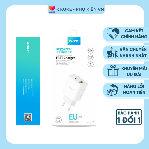 Củ sạc nhanh u5 củ sạc kuke pd 20w giúp sạc nhanh, sạc bền máy