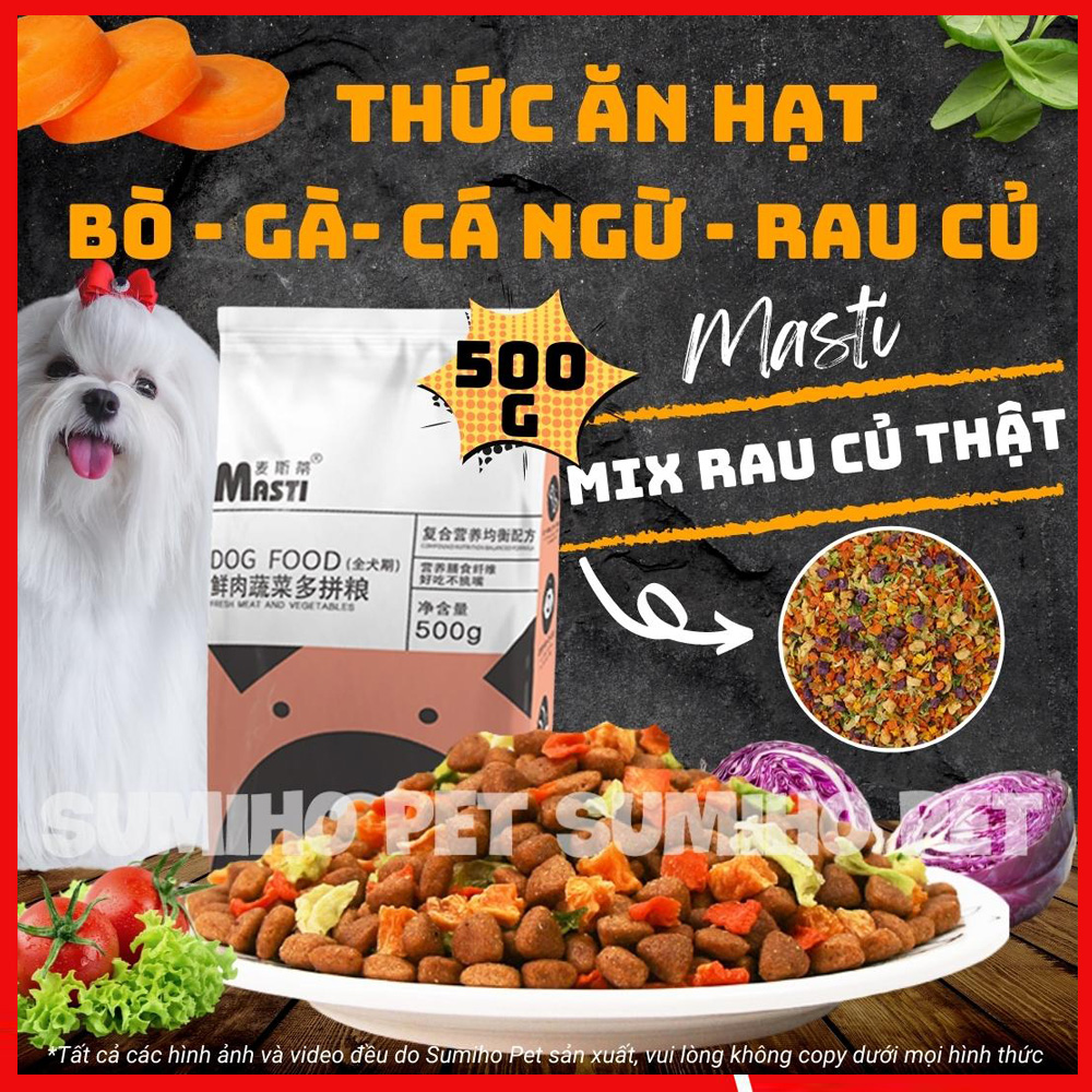 [Hoàn tiền 6%] Hạt khô trộn sẵn các loại rau củ Organic MASTI (túi 500g) bổ xung chất xơ cho thú cưng