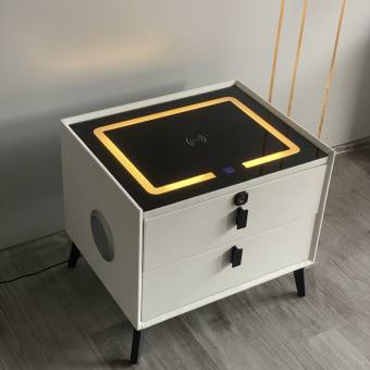Tủ đầu giường thông minh - Tab đầu giường sạc tự động chân USB, có loa bluetooth , khoá vân tay,khóa số loại  2 ngăn