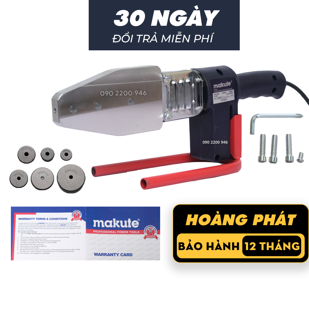 Máy hàn ống nhiệt makute pw003 1000w | máy hàn ống nước nóng , máy hàn ống nước ppr 20-63mm , đủ nhiệt tự ngắt , máy hàn ống tự ngắt , máy hàn ống điện nước | bảo hành 12 tháng