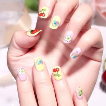 YOUYO 24 cái / bộ Đầy màu sắc Hoa in Dễ thương Có thể tháo rời Hình dán dính Phim hoạt hình móng tay giả Mẹo làm móng giả Móng tay giả của trẻ em Trang trí móng tay tự làm