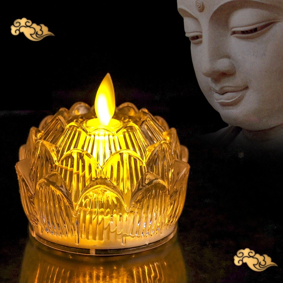 Nến hoa sen điện tử đèn cầy pin đèn ban thờ phật làm lễ ngoài trời vỏ nhựa trong suốt