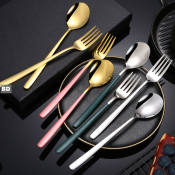 Creative 2IN1 Korean Metal Cutlery Set with Titanium Plated Handle