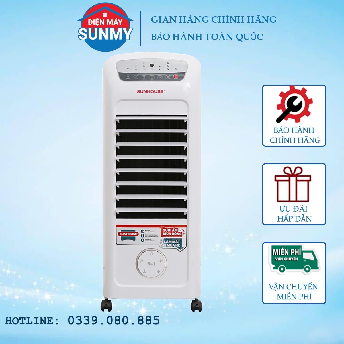 Quạt điều hoà 2 chiều sunhouse shd7703 không có remote , máy sưởi và làm mát không khí shd7703, quạt hơi nước - điện máy sunmy