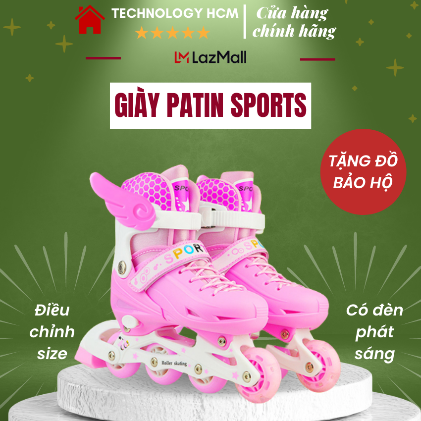 Giày Patin Cho Bé, Thế Giới Patin, Giày Trượt Patin - Giày Patin Sports Trẻ Em Thiết Kế Đẹp Mắt, Có Thể Điều Chỉnh Size, Bánh Có Đèn Phát Sáng, Tặng Đồ Bảo Hộ - Bảo hành 12 tháng