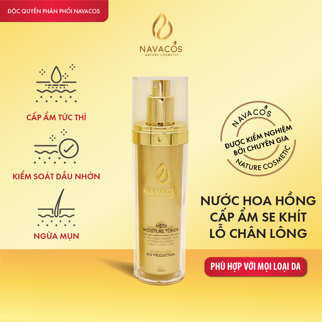 Nước hoa hồng siêu kiềm dầu, se khít lỗ chân lông Navavos 120ml
