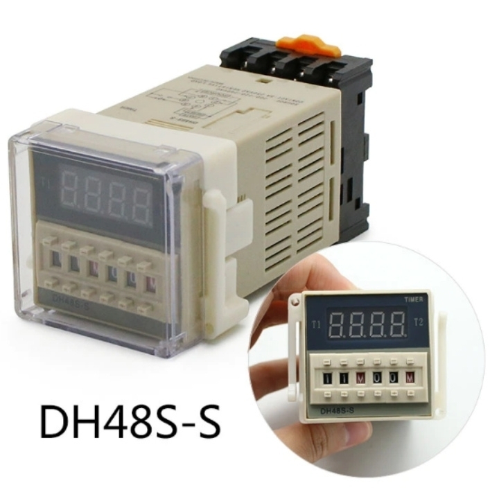 Timer điện tử đôi DH48S-S điện áp 220VAC, 24VDC, 12VDC, rơ le thời gian đảo tự động lặp lại chu kỳ