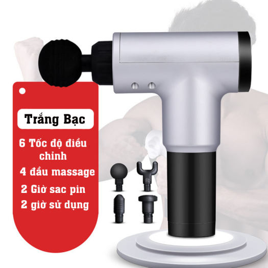 Súng massage cầm tay 4 đầu 6 chế độ - Súng bắn massage trị liệu đau mỏi vai gáy  giúp giãn cơ bắp tiện lợi