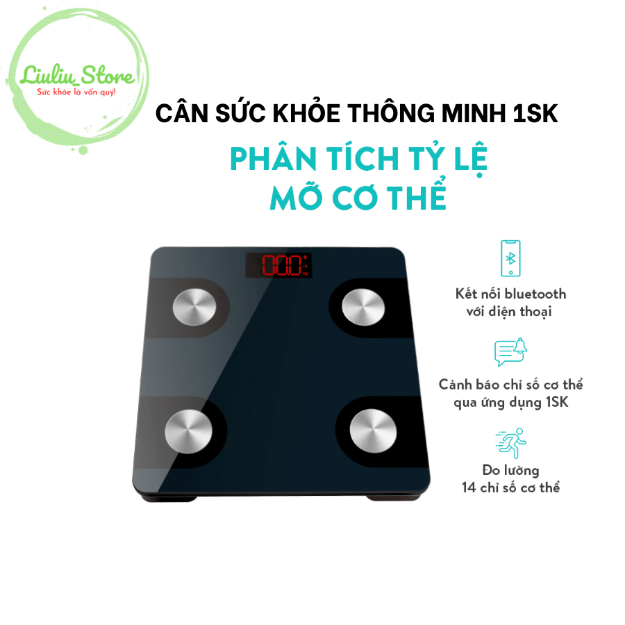 Cân điện tử sức khỏe thông minh đo, phân tích 14 chỉ số cơ thể 1SK siêu bền, cân siêu chuẩn, kính cường lực