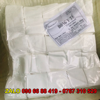 Bông gòn miếng 6x6cm Bảo Thạch 500gram - Bông y tế Bảo Thạch, Gòn y tế, Gòn cắt miếng, Bông gòn y tế tiệt trùng hút chân không - Bông cắt sẵn 6x6cm, Bông miếng y tế phun xăm thẩm mỹ Spa