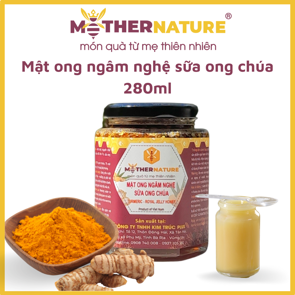 Mật ong ngâm nghệ sữa ong chúa cao cấp Mother Nature 280ml - Giảm đau dạ dày, đẹp da, chống lão hóa