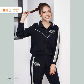 Bộ Đồ Mặc Nhà Thể Thao Đũi SUNFLY Kéo Khóa Áo Dài Quần Dài SS5670