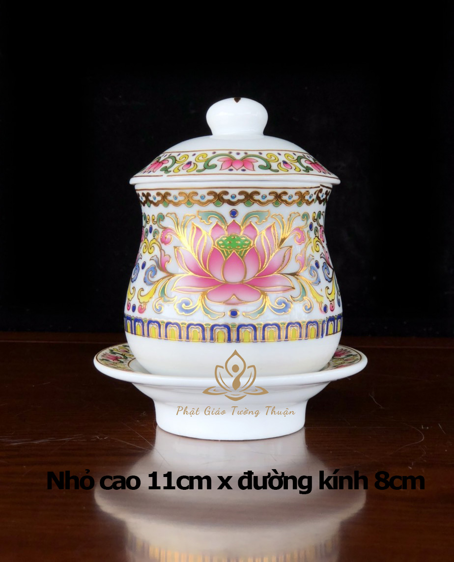 Bộ Thờ Cúng Chun Bi Nước 2018 Họa Tiết Hoa Văn Sen Hồng Bằng Sứ Cao Cấp - Phật Giáo Tường Thuận
