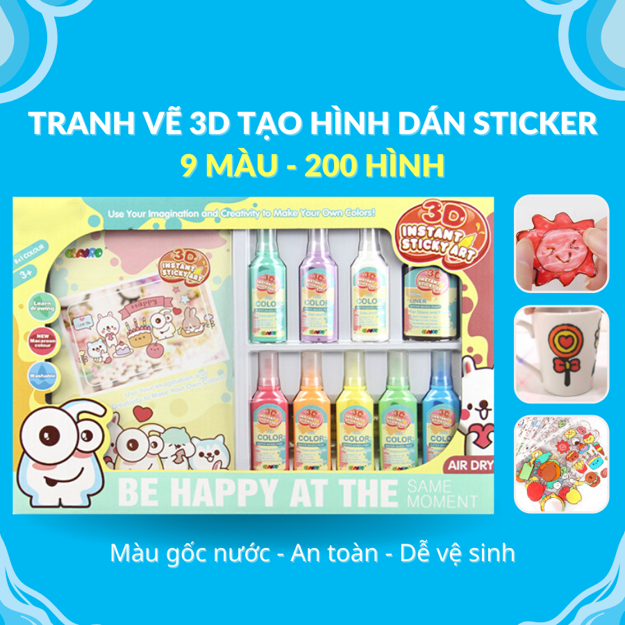 Tranh Vẽ 3D Tạo Thành Hình Dán Sticker Mới Nhất Cho Bé 9 Màu 200 Hình Và Bộ Tô Màu Móc Khóa 6 thẻ