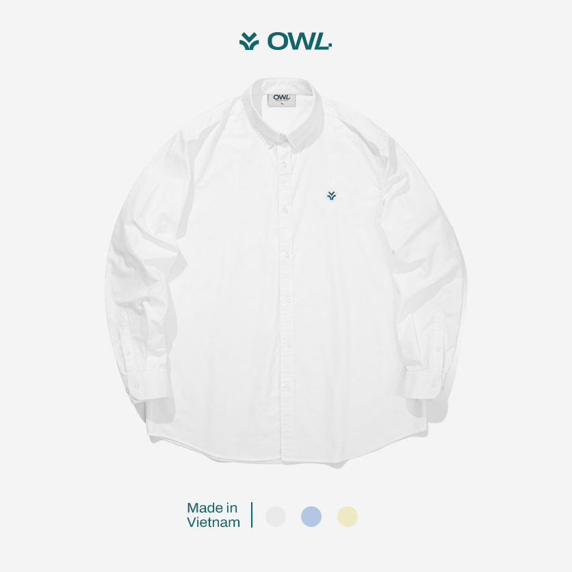 Owl brand® logo oxford shirt - áo sơ mi hình thêu đơn giản / trắng